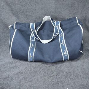 Birddogs Barrel Duffel Bag Navy Blue Canvas Gray Trim Zip Top Sports Bag